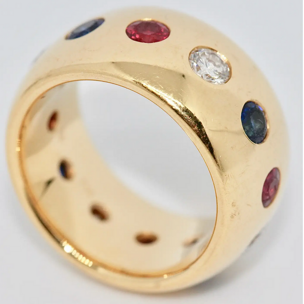 Exquisiter Damenring aus 18 Karat Roségold mit Diamanten, Rubinen und Saphiren