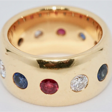 Exquisiter Damenring aus 18 Karat Roségold mit Diamanten, Rubinen und Saphiren