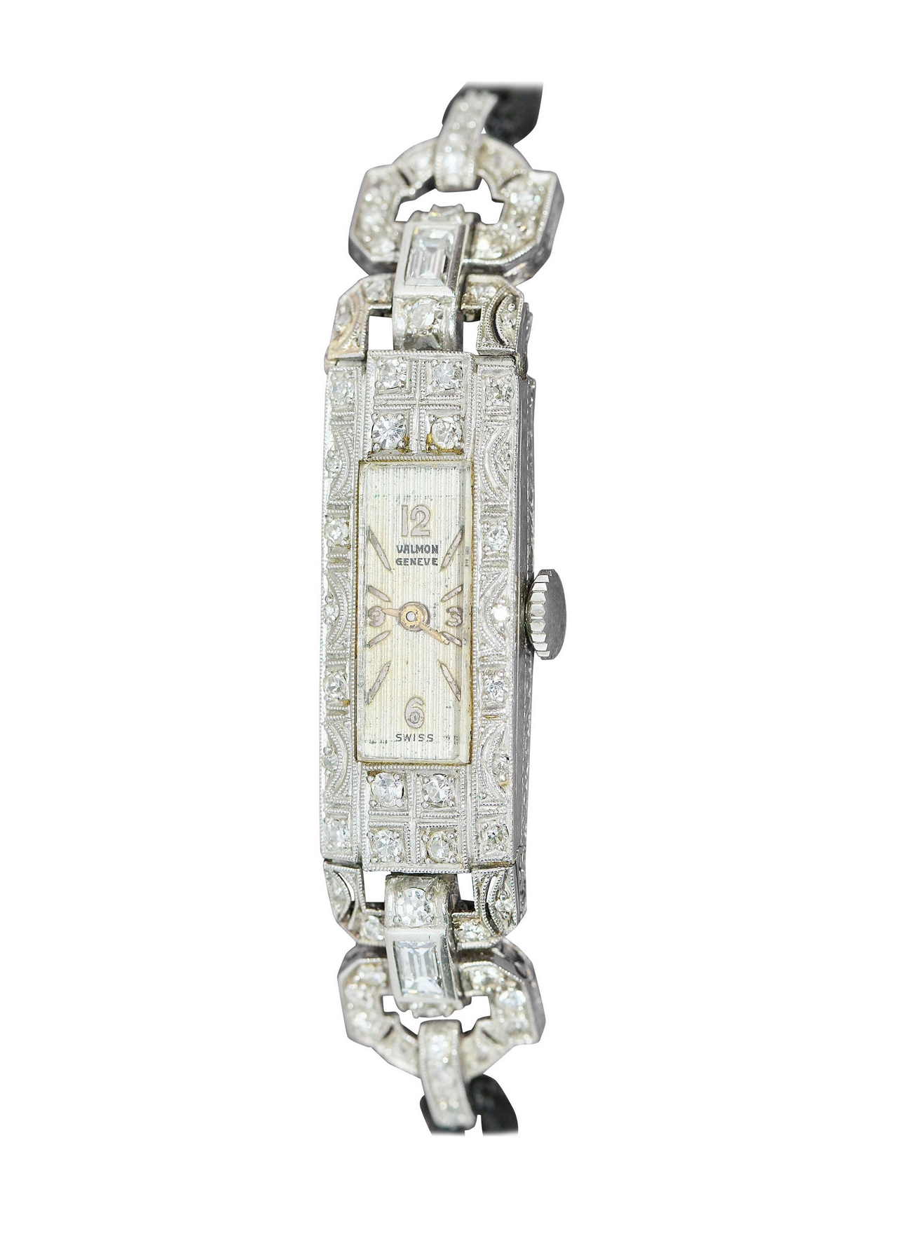 Art Déco Damenarmbanduhr aus Platin mit Diamanten