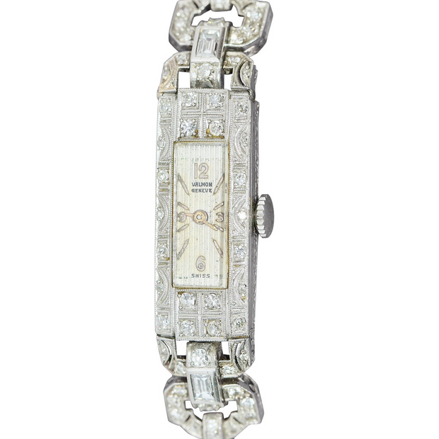 Art Déco Damenarmbanduhr aus Platin mit Diamanten