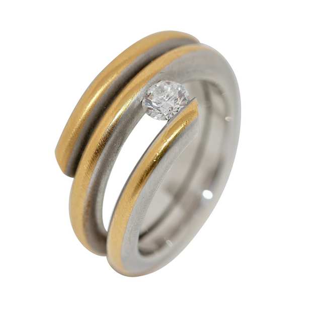 Modernistischer Solitärring aus 950 Platin und 21,6 Karat Gelbgold mit 0,53 ct Diamant (D/IF)