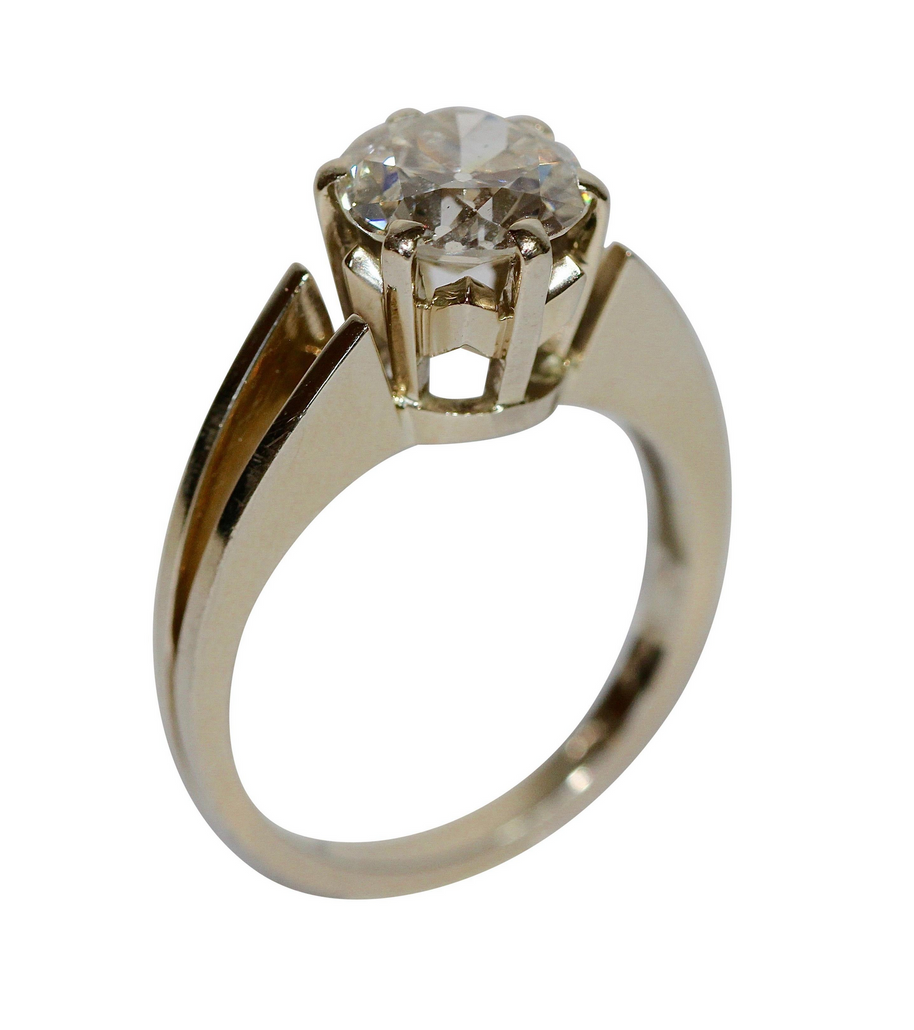 Antiker Damen Ring mit großem Diamant European Old Cut – 18 Karat Gold