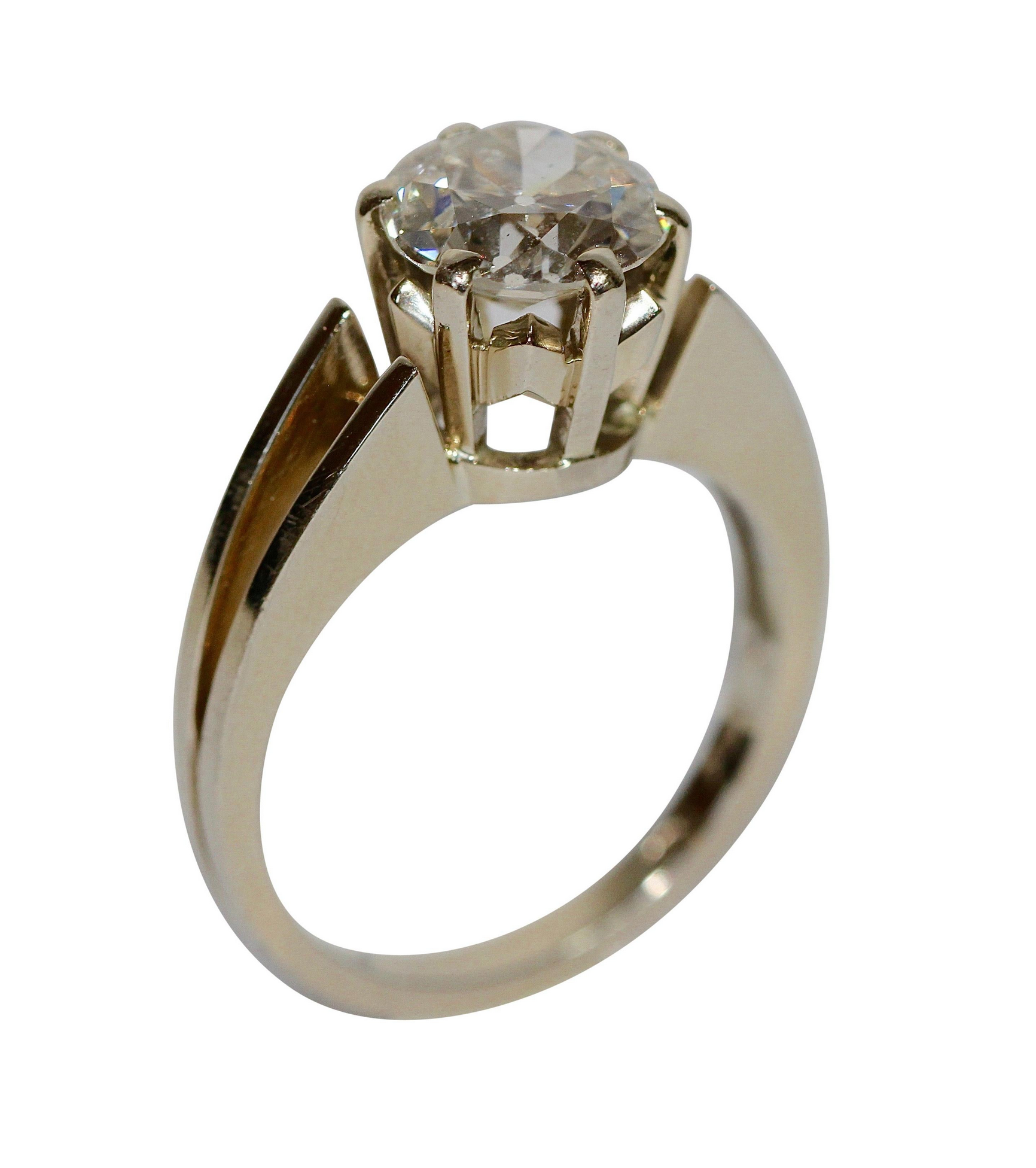 Antiker Damen Ring mit großem Diamant European Old Cut – 18 Karat Gold