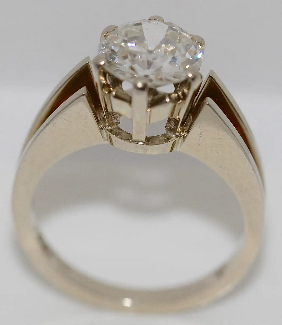 Antiker Damen Ring mit großem Diamant European Old Cut – 18 Karat Gold