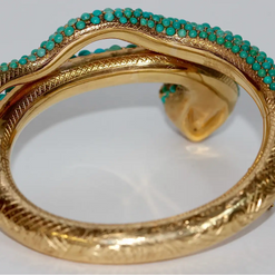 Prächtiger Schlangen-Reif Gelbgold mit Türkisen, Rubinen und Diamanten – um 1900