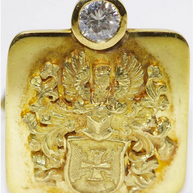 Prunkvolle Manschettenknöpfe aus 18 Karat Gelbgold mit Brillanten und Wappenmotiv