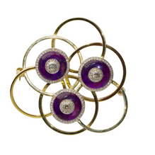 Goldbrosche mit Amethysten und Diamanten – geometrisches Design