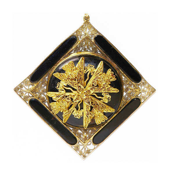 Antiker Gold Anhänger mit aufklappbarem Fach - Onyx und Filigranarbeit