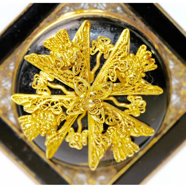 Antiker Gold Anhänger mit aufklappbarem Fach - Onyx und Filigranarbeit