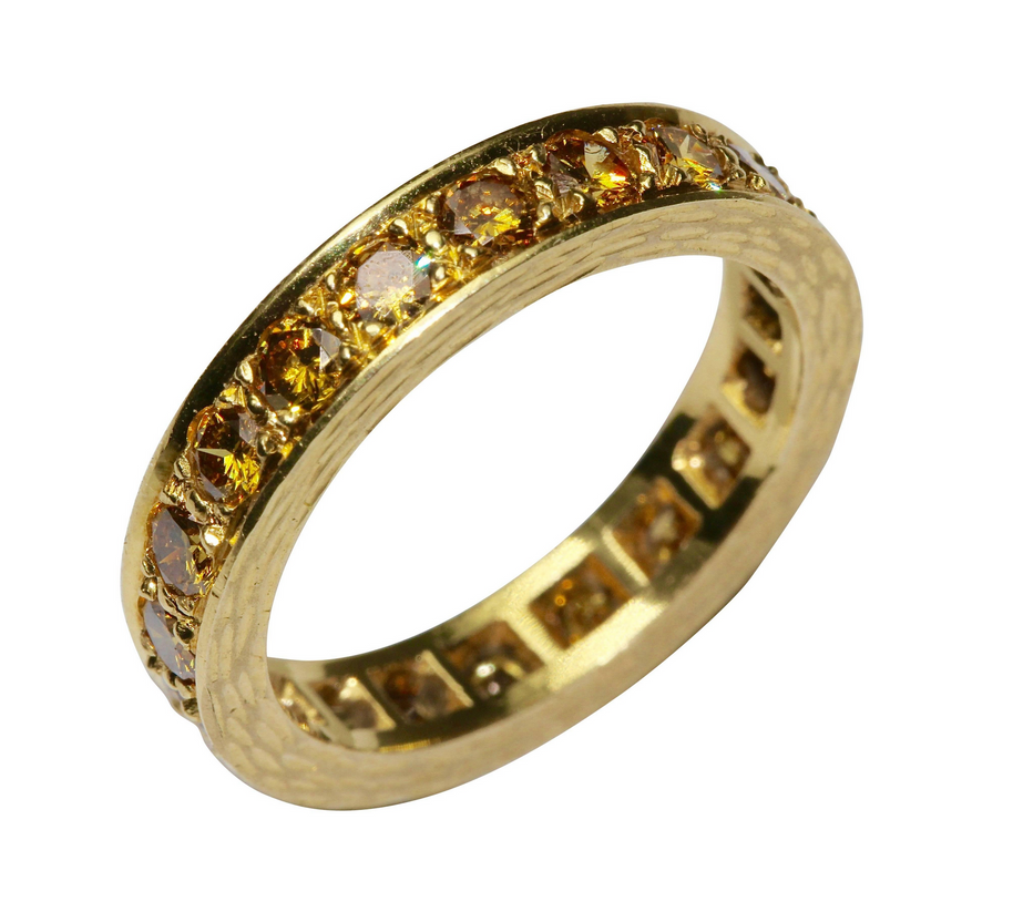 Memoire-Ring mit champagnerfarbenen Diamanten – Gelbgold