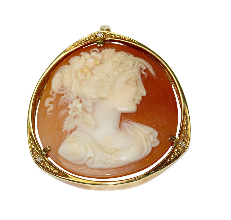 Kamee-Brosche & Anhänger in 18 Karat Gold mit Diamanten