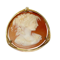 Kamee-Brosche & Anhänger in 18 Karat Gold mit Diamanten