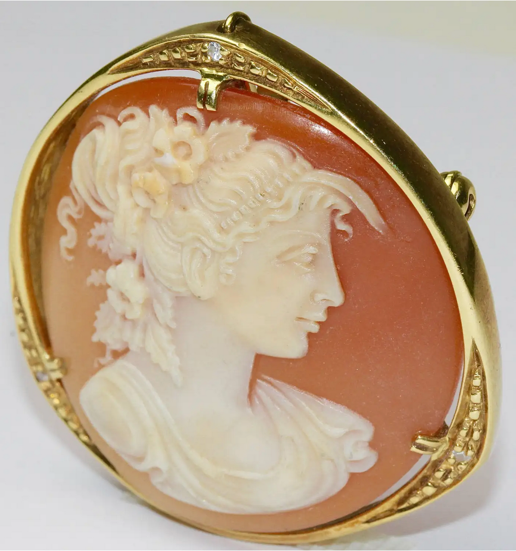 Kamee-Brosche & Anhänger in 18 Karat Gold mit Diamanten