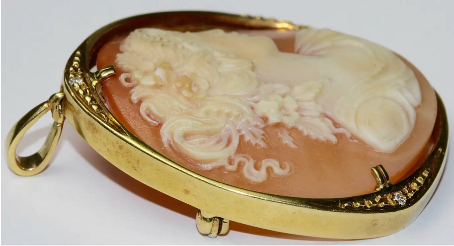 Kamee-Brosche & Anhänger in 18 Karat Gold mit Diamanten