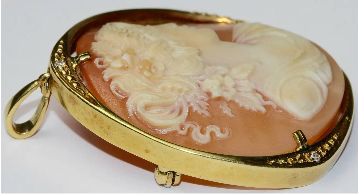 Kamee-Brosche & Anhänger in 18 Karat Gold mit Diamanten