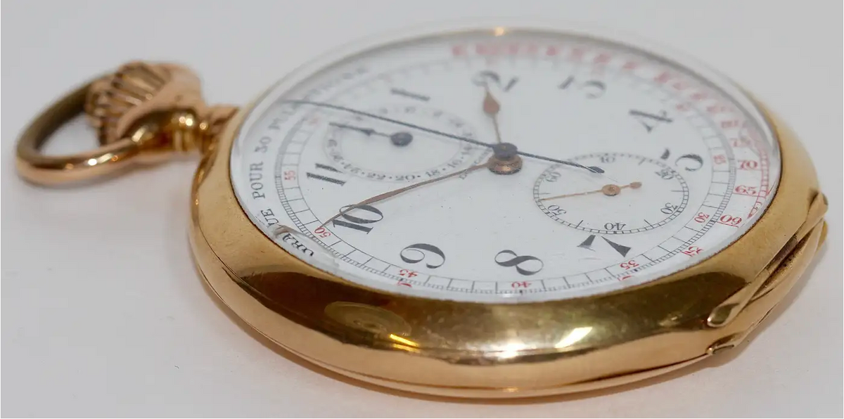 Longines Chronograph Taschenuhr „Gradué pour 30 Pulsations“ – 18 Karat Gelbgold