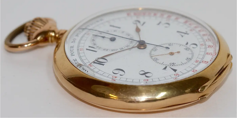Longines Chronograph Taschenuhr „Gradué pour 30 Pulsations“ – 18 Karat Gelbgold