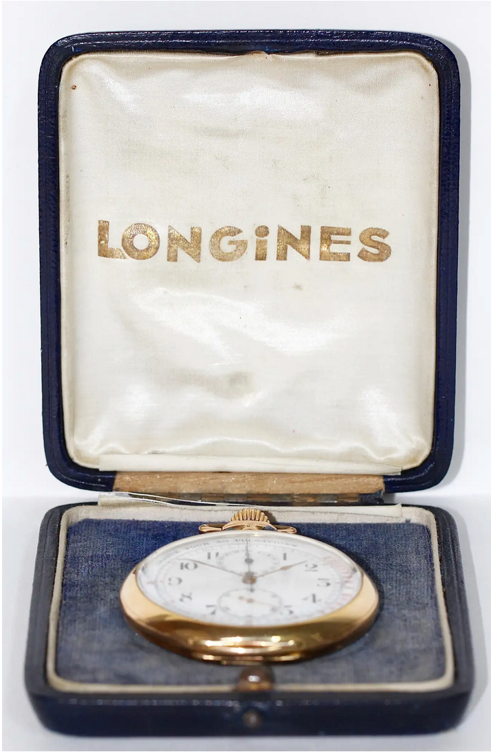 Longines Chronograph Taschenuhr „Gradué pour 30 Pulsations“ – 18 Karat Gelbgold