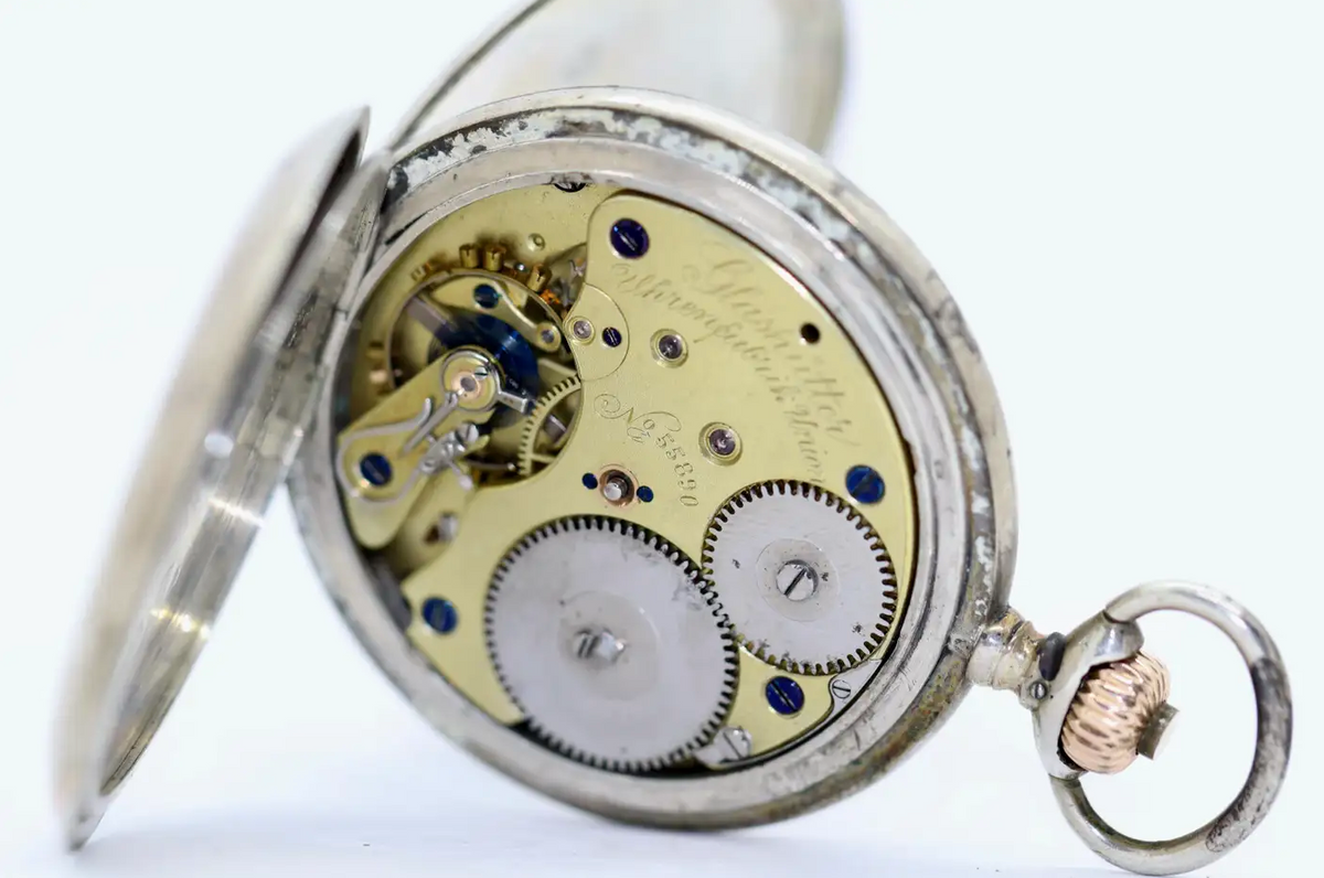Glashütte Uhrenfabrik Union – Silberne Taschenuhr, Gehäuse von Dürrstein & Co.