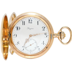 Longines – Schwere 14 Karat Gold Taschenuhr mit arabischem Emailzifferblatt