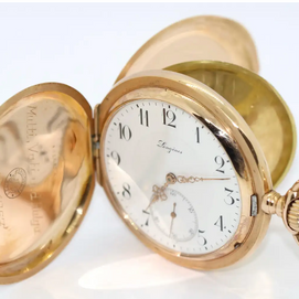 Longines – Schwere 14 Karat Gold Taschenuhr mit arabischem Emailzifferblatt