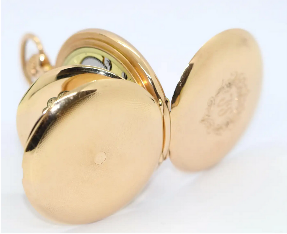 Longines – Schwere 14 Karat Gold Taschenuhr mit arabischem Emailzifferblatt