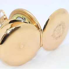 Longines – Schwere 14 Karat Gold Taschenuhr mit arabischem Emailzifferblatt