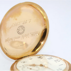 Longines – Schwere 14 Karat Gold Taschenuhr mit arabischem Emailzifferblatt