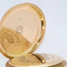 Longines – Schwere 14 Karat Gold Taschenuhr mit arabischem Emailzifferblatt