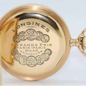 Longines – Schwere 14 Karat Gold Taschenuhr mit arabischem Emailzifferblatt