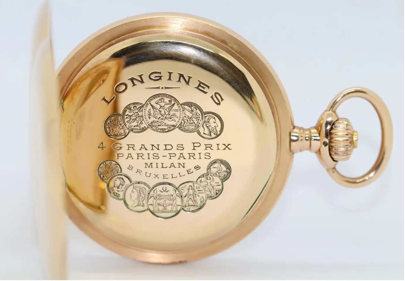 Longines – Schwere 14 Karat Gold Taschenuhr mit arabischem Emailzifferblatt
