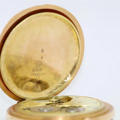 Longines – Schwere 14 Karat Gold Taschenuhr mit arabischem Emailzifferblatt