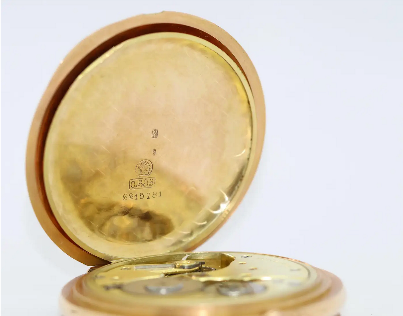 Longines – Schwere 14 Karat Gold Taschenuhr mit arabischem Emailzifferblatt