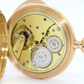 Longines – Schwere 14 Karat Gold Taschenuhr mit arabischem Emailzifferblatt