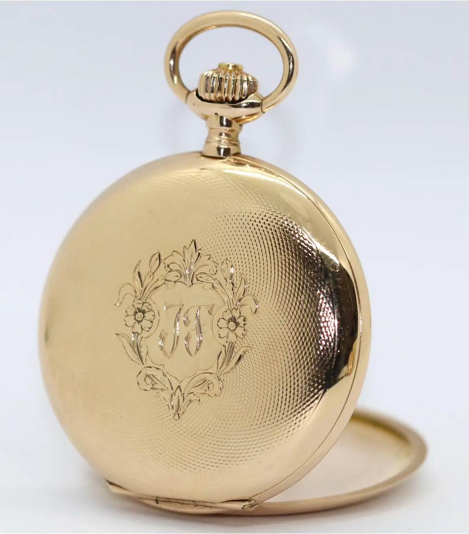 Longines – Schwere 14 Karat Gold Taschenuhr mit arabischem Emailzifferblatt