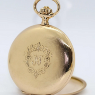 Longines – Schwere 14 Karat Gold Taschenuhr mit arabischem Emailzifferblatt