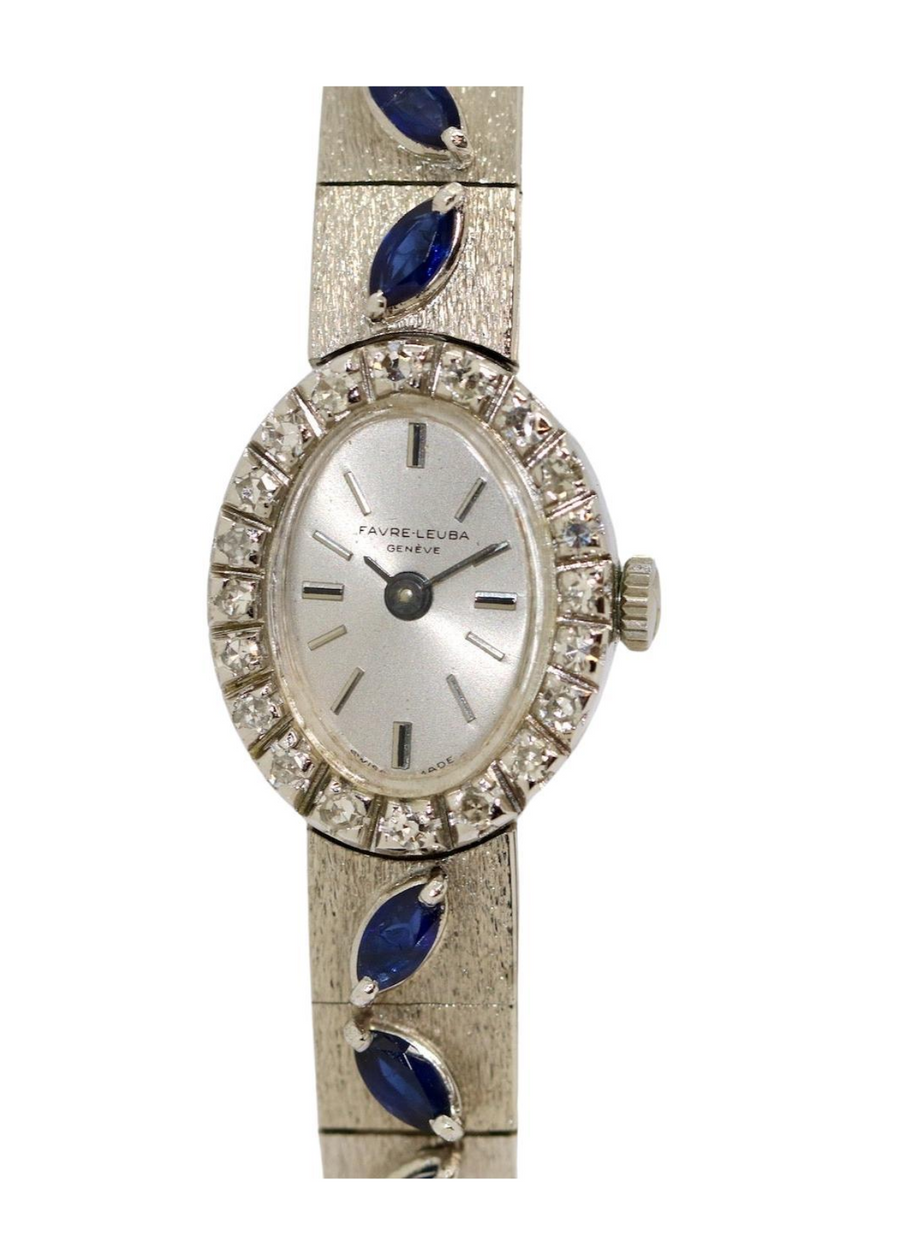 Favre-Leuba – Damenarmbanduhr aus 18 Karat Weißgold mit Diamanten und Saphiren