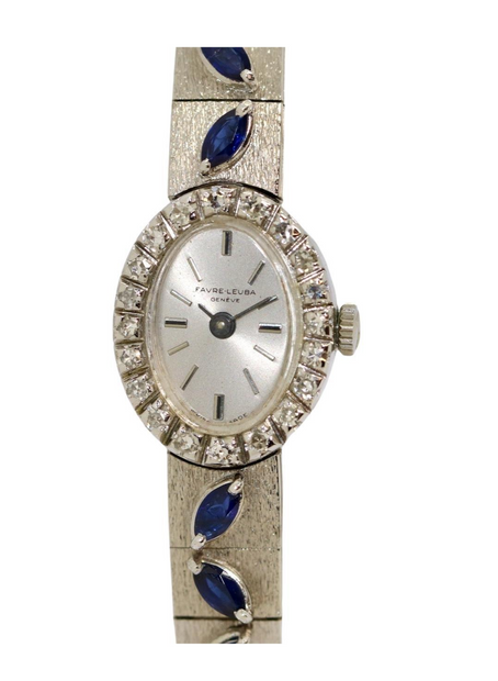 Favre-Leuba – Damenarmbanduhr aus 18 Karat Weißgold mit Diamanten und Saphiren
