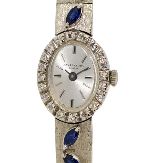 Favre-Leuba – Damenarmbanduhr aus 18 Karat Weißgold mit Diamanten und Saphiren