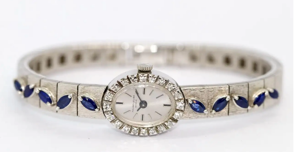 Favre-Leuba – Damenarmbanduhr aus 18 Karat Weißgold mit Diamanten und Saphiren