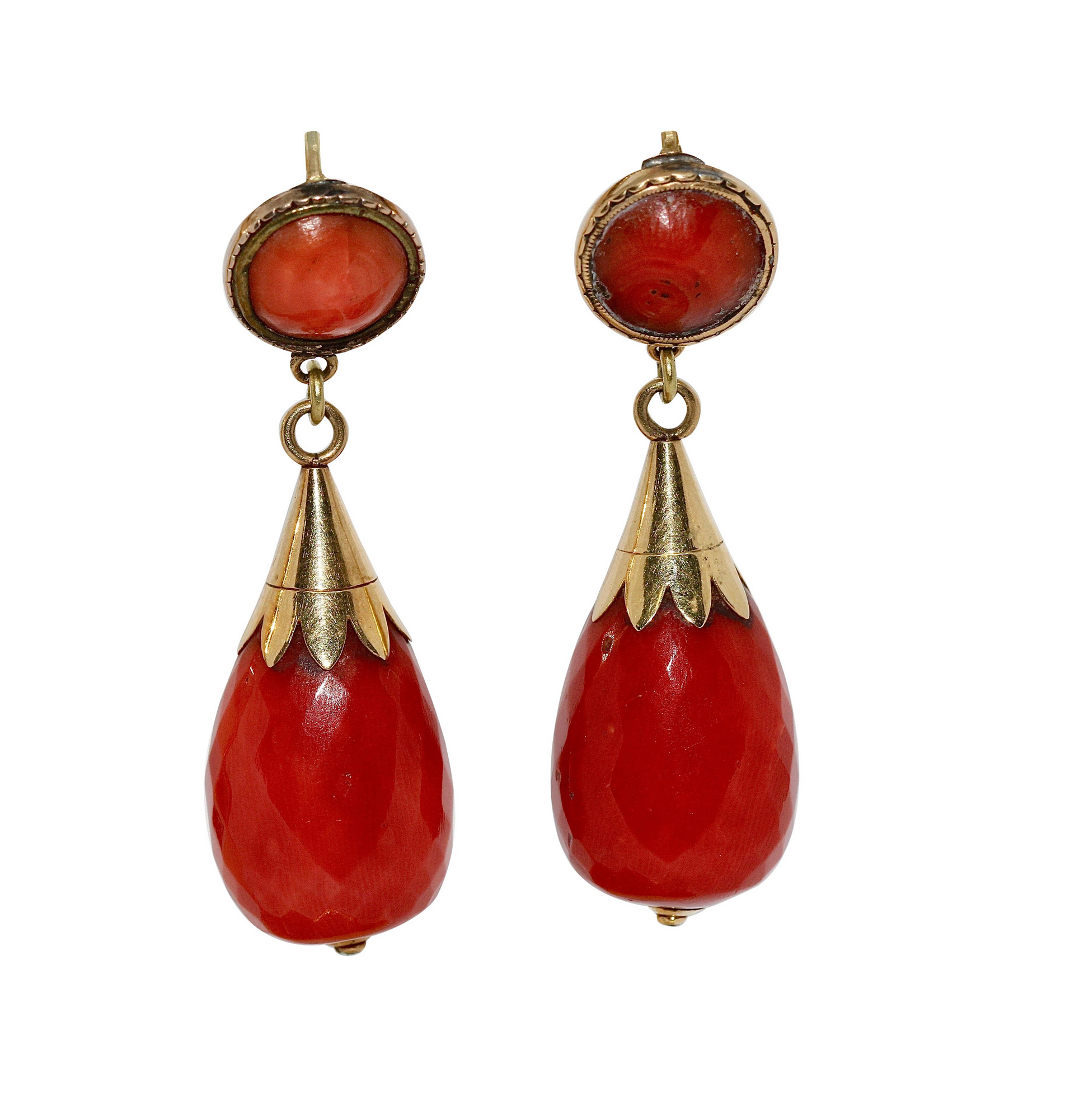 Antike Ohrhänger Gold mit Edelkorallen - Korallen-Ohrringe