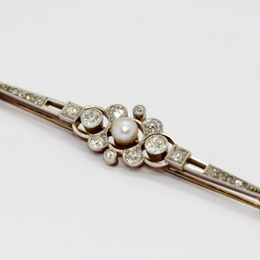 Antike Art Déco Brosche aus Gold & Platin mit Diamanten und Perle