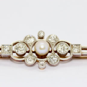 Antike Art Déco Brosche aus Gold & Platin mit Diamanten und Perle