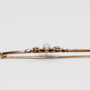 Antike Art Déco Brosche aus Gold & Platin mit Diamanten und Perle