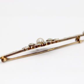 Antike Art Déco Brosche aus Gold & Platin mit Diamanten und Perle
