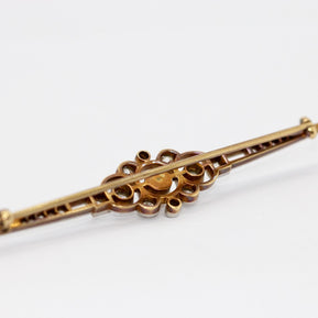 Antike Art Déco Brosche aus Gold & Platin mit Diamanten und Perle