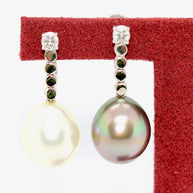 Diamantohrringe aus 18K Weißgold mit weißen & grauen Südseeperlen