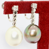 Diamantohrringe aus 18K Weißgold mit weißen & grauen Südseeperlen