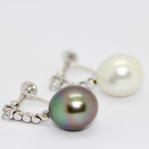 Diamantohrringe aus 18K Weißgold mit weißen & grauen Südseeperlen