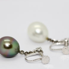 Diamantohrringe aus 18K Weißgold mit weißen & grauen Südseeperlen
